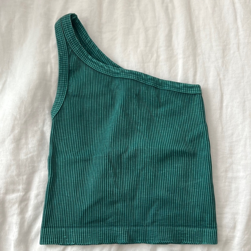One size - One shoulder ribbed top in teal
